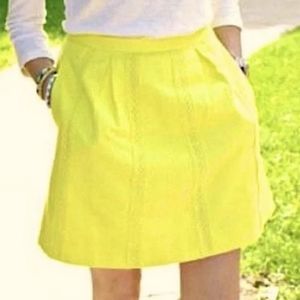 J Crew Lemon Yellow Textured Crochet Lace Stripe Skirt